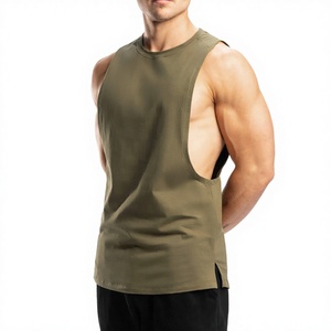 เสื้อกล้ามออกกำลังกายผู้ชายแบบเว้าลึก ผ้าคอตตอนผสมสแปนเด็กซ์ แห้งเร็ว สั่งทำได้ - Product Image 1