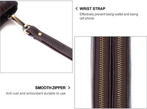 Brown Leather Clutch <b>Wallet</b> with <b>Zip</b> Around Closure and Wrist Strap - Product Image 6