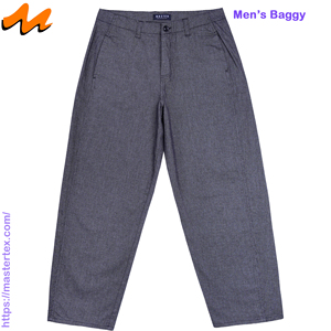 Pantalones holgados para hombre, de color liso, de pierna ancha, cintura media, tela teñida con hilo, de cartón reciclado y elastano, transpirables, elaborados con 8.26 oz de tejido. - Product Image 1