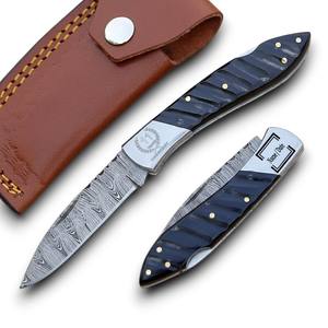 Cuchillo Plegable de Acero de Damasco de Grado Industrial UA Supplies, Hecho a Mano, con Mango de Madera, Hoja Recta de Punta Caída, ODM EDC - Product Image 1