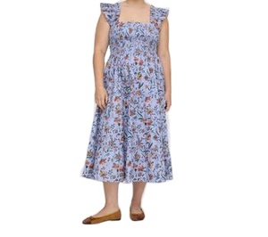 2025 Signature Fit Flare Nap <b>Dress</b> Elasticated Smocking Ruffled Shoulders Tiered Midi Skirt <b>Pockets</b> <b>Plus</b> <b>Size</b> Floral Print - Product Image 3