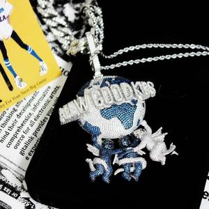 Colgante de Moissanita Ice Cube, Dije de Letra con Globo Azul, Collar Hip Hop de Plata 925, Joyería Personalizada, Certificado EGL, Unisex - Product Image 4
