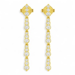 Fine Jewelry Long Skinny Diamond <b>Dangle</b> <b>Earrings</b> Premium Minimalist Diamond Drop <b>Earrings</b> in <b>Gold</b> Classic Skinny Diamond Chain - Product Image 2