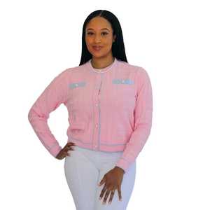 Cardigan rose pour femme, boutonné, en maille, à manches longues, coupe ajustée, décontracté, pour le bureau, vente en gros OEM en vrac - Product Image 3