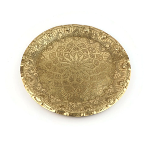 Handmade Engraved Round <b>Moroccan</b> Tray Antique Gold Finish Food Serving Platter <b>Decorative</b> Coffee Table Tray at Low Price - Product Image 4