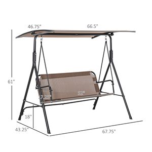 2 Seater Brown Patio <b>Swing</b> Chair with Adjustable Canopy Egg Design Armrests Steel <b>Frame</b> & Texeline Fabric for Outdoor Porch - Product Image 3