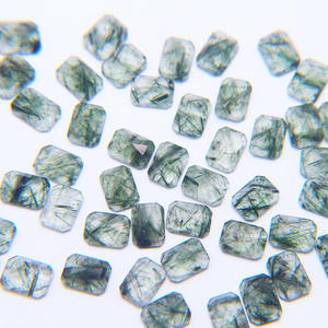 Natural Green Rutilated Quartz Cabochon 8X6mm Rectangular Flat Bottom <b>Rose</b> Cut <b>Top</b> Grade Stone Jewelry Inlay Loose Gemstones - Product Image 5