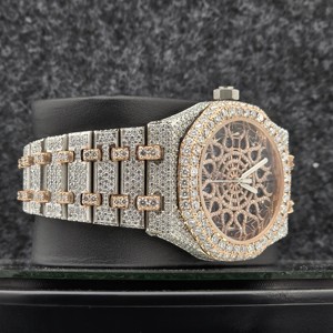 Reloj Esqueleto con Incrustaciones de Moissanita para Hombre, Oro Rosa, Acero Inoxidable de Lujo, Correa de 20 mm, Estilo Hip Hop, Reloj Mecánico con Diamantes - Product Image 2