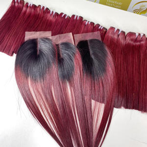 Gran descuento: Extensiones de cabello humano Remy súper doble de 30 pulgadas de largo, color burdeos, de fábrica vietnamita al por mayor. - Product Image 5