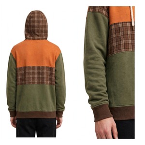 NEXTEX Sweat à capuche unisexe patchwork orange, olive, marron, à carreaux, avec bande et blocs de couleur, en molleton de coton doux - Product Image 5