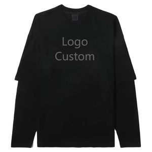 เสื้อยืดคอตตอนแท้ 100% แบบ OEM สองชั้น แขนยาว ทรงหลวม ดูเป็นชุดสองชิ้น น้ำหนักมาก สำหรับผู้ชาย - Product Image 5