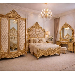 Grand Palace Style Bedroom Suite with <b>Gold</b> Finish Carving Princess Bedroom Set with <b>Side</b> <b>Table</b> Imperial Style Wooden Bed USA - Product Image 1