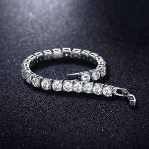 Pulsera de cadena de tenis personalizada de oro macizo chapado con diamantes sintéticos, engaste de canal certificado, clásica, nupcial, fina - Product Image 3