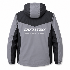 Men's Windproof Breathable Quick Dry Sport Letterman Jacket Gray Black Color Blocking <b>Covered</b> <b>Button</b> Front - Product Image 2