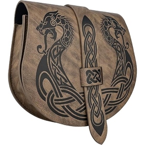Bolsa Vikinga Hecha a Mano de Cuero Genuino, Bolsa Medieval con Dragón Celta Grabado, Accesorios para Cosplay LARP, Embalaje Personalizado - Product Image 2