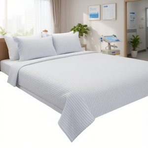 220 TC Stripe <b>Single</b> 60x90 Inch Cotton Hotel Bedding Set Fitted Flat <b>Sheet</b> for King and Twin Sizes for Hospital Use - Product Image 1