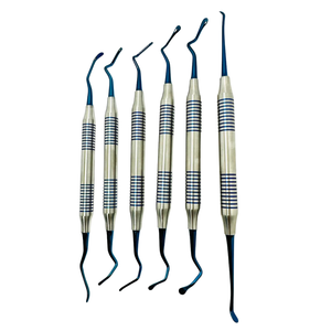 Kit de 6 instruments dentaires professionnels manuels pour composite, curettes de précision à double extrémité en acier inoxydable recouvert de titane bleu - Product Image 6