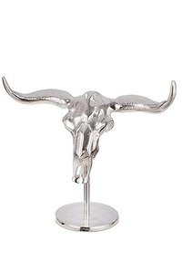 Sculpture de crâne de taureau en argent, figurine artistique en métal faite à la main, décoration de table, style rustique, thème animalier pour salon - Product Image 5