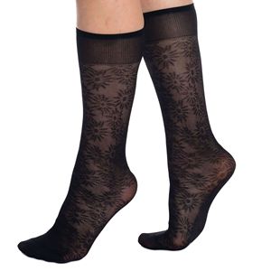 Calcetines hasta la rodilla transparentes con estampado de flores para mujer, con banda de sujeción, talla única, 10 pares - Product Image 2