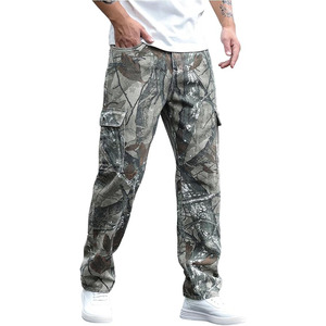 Men's Camo Cargo <b>Jeans</b> Straight Leg Streetwear Denim Pants with Flap Pockets - Product Image 1