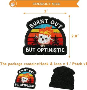 ป้ายปักลายรีดติดผ้าแบบกำหนดเองรักษ์โลก รูปทรงไม่สม่ำเสมอ ลาย "Burnt Out but Optimistic" ของขวัญผ้าแคนวาส - Product Image 4