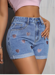 Shorts de Mezclilla de Cintura Alta para Mujer, Marca TRIBON SPORTS, Ajustados, de Secado Rápido, con Bordado de Estrellas, Lavado a la Piedra, Casuales, de Verano, Alta Calidad - Product Image 4
