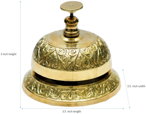 Ornate Gold <b>Brass</b> Restaurant Service <b>Bell</b> Embossed Floral Counter Call <b>Bell</b> Vintage Hotel Reception Desk <b>Bell</b> Cafe Hospitality - Product Image 3