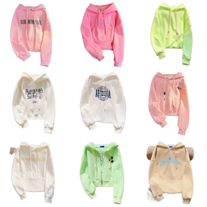 Sudadera con Capucha de Algodón para Mujer, Informal, Corta, de Manga Larga, con Logotipo Estampado en la Parte Delantera, Transpirable, de Punto, para Otoño e Invierno - Product Image 1
