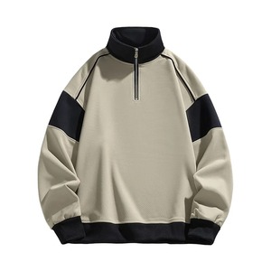Sudadera de punto transpirable para hombre con media cremallera, bloques de color, manga raglán, cuello alto, estilo oversize, informal, para otoño - Product Image 3