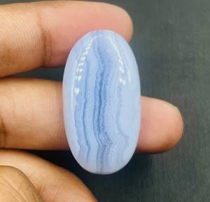 Hermoso Cabujón de Ágata Azul con Diseño de Encaje, 42 x 23 x 7 mm, Forma Ovalada, Piedra Preciosa Natural, Certificada por Terceros - Product Image 3