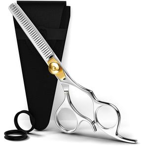 Nouvelles ciseaux à effiler en acier inoxydable pour barbier, 30 dents, bord tranchant, pour effiler et estomper les cheveux à domicile et en salon, avec étui en cuir - Product Image 1