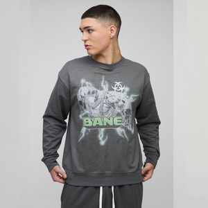 Sudadera Bane con Estampado, Cuello Redondo, Unisex, Corte Regular, Color Gris Oscuro, Algodón, Estilo Casual, para Invierno, Secado Rápido, Lavado Ácido - Product Image 1