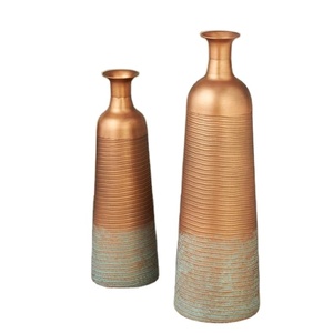 Hotel Used Home Decor Large <b>Set</b> of 2 Flower <b>Vases</b> Decorative Home Decor With Copper and Antique Finish - Product Image 1