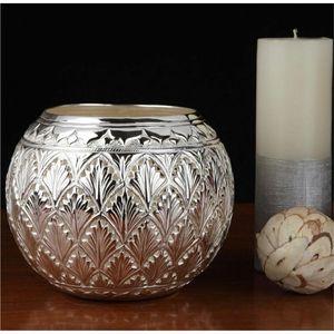Handcrafted Silver Metal Kalash Pot Antique Carved Floral Vases <b>Decorative</b> Brass Bowl For Pooja Diwali Gift Hindu Festive <b>Decor</b> - Product Image 1