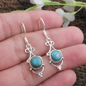Boucles d'oreilles pendantes en turquoise bleue naturelle, argent sterling 925, bijoux de luxe pour mariage et soirée, unisexe pour femmes - Product Image 1