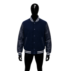 Veste universitaire bleu marine premium pour homme, style vintage délavé, coupe décontractée, veste athlétique, bleu marine emblématique, streetwear. - Product Image 1