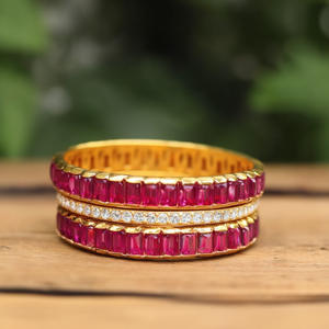 24K Gold Plated <b>Ruby</b> Stone Kempu Bangles-Ethnic Brass <b>Bracelet</b> with Quartz Pearl & Diamond Accents - Product Image 2