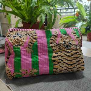 Bolsa de Aseo de Algodón, Bolsa Acolchada Grande con Cierre de Cremallera, Diseño Multiusos Elegante y Casual de Cuero Ecológico - Product Image 3