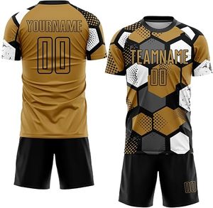 OEM Soccer Uniform Set Gold Black Geometric Sublimated Short Sleeve Men's Quick Dry Uniform Adult All Seasons Team wear - Product Image 3