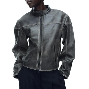 Nouveautés Mode Décontractée Confortable Style Unisexe Veste Ample en Cuir Souple avec un Look Vieilli - Product Image 1