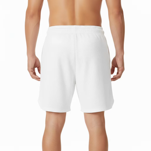 Men's White Cotton Knitted <b>Shorts</b> Mid Waist Elastic Drawstring Casual Breathable Solid Color <b>Short</b> Length - Product Image 3