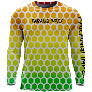 เสื้อตกปลาแขนยาวผู้ชายแบบสั่งทำพิเศษ พิมพ์ลายแบบ Sublimation แห้งเร็ว UPF 50 โพลีเอสเตอร์ ลายดาวสีแดง ขาว น้ำเงิน ลายธงชาติสหรัฐอเมริกา - Product Image 3