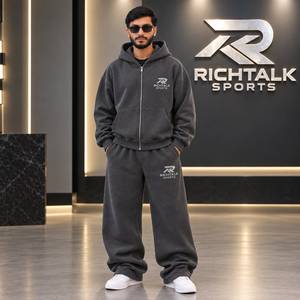 Men's <b>Oversize</b> Zipper Tracksuit Set Hooded Casual <b>Joggers</b> With Side Pockets Autumn Wear 100% Cotton - Product Image 5