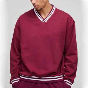 Sudadera de Hombre Color Granate, Corte Holgado, Tejida, Manga Larga, Estilo Casual Otoñal, Cuello Camisero, Color Sólido - Product Image 1