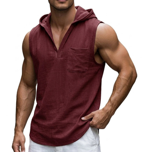 Débardeur pour homme, vêtement d'été, sur mesure, en mélange de coton doux, sans manches, à capuche, col en V, style débardeur musculaire, prix de gros, vente en gros de débardeurs - Product Image 1
