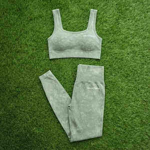 Ensemble de leggings et soutien-gorge de sport vert sauge délavé pour femme, taille haute, pour la gym, le yoga et l'entraînement - Product Image 5