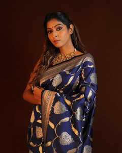 Sari en soie Banarasi bleu, vêtement traditionnel indien pour mariage, fête, femme, 129 - Product Image 4
