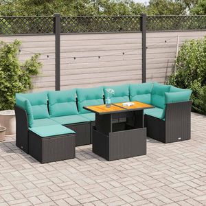 Set di divani da giardino in polyrattan nero da 8 pezzi con cuscini - Product Image 1