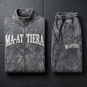 Conjunto Deportivo para Hombre, Color Gris Carbón, Lavado Ácido, con Cierre, Sudadera Bordada, Pantalones Jogger, Ropa Deportiva, Casual - Product Image 6