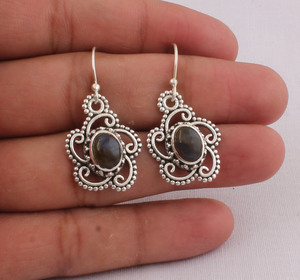 Natural Labradorite Earrings 925 Sterling Silver Blue <b>Flash</b> Gemstone Jewelry Supplier Wholesale Oval Labradorite Drop Earrings - Product Image 3